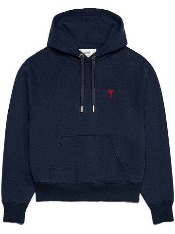 AMI Paris - embroidered cotton hoodie - unisex - Cotton - M - Blue