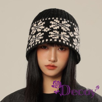 【Decoy】雪花格紋 秋冬時尚保暖針織漁夫帽/顏色可選