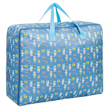 E.dot 印花牛津棉被收納袋 藍兔子(超大號) 70x50x30cm  1個
