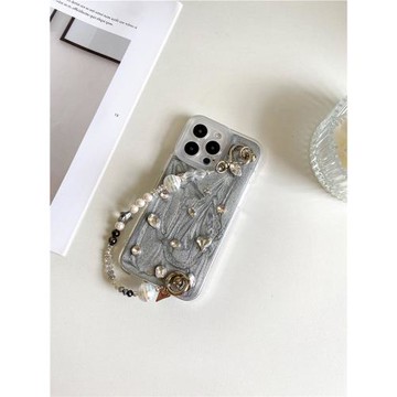 銀灰水鉆琉璃珍珠手鏈鏈條手機殼適用于蘋果15 14promax防摔全包軟殼iphone13系列個性高級感小眾款蘋果12