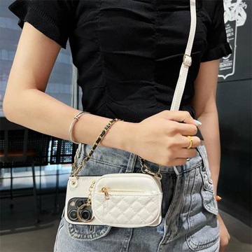 適用于三星S24Ultra手機殼S23背帶S25+菱格紋S21斜跨a35繩A25零錢S20FE包a55防摔A70s創意A8s皮質軟殼保護套