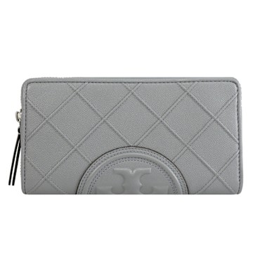 TORY BURCH 品牌LOGO菱格車線ㄇ字拉鍊長夾(灰)
