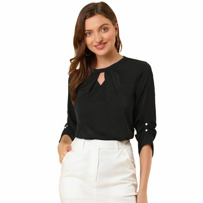 ANGVNS Womens Casual Chiffon Ladies V-Neck Cuffed Sleeve Blouse Tops 