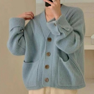 【米蘭精品】現貨+預購 法式針織外套寬鬆上衣針織衫毛衣大碼百搭休閒女裝-韓版V領慵懶女外套5色74mx45