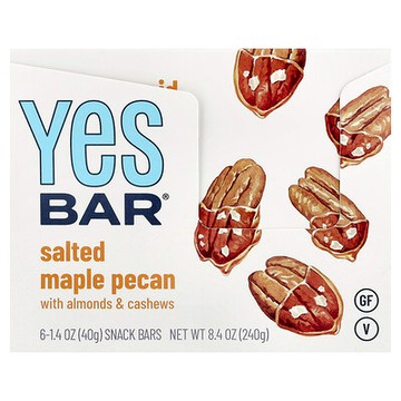 Yes Bar, 零食棒，鹹味楓糖山核桃，6 根，每根 1.4 盎司（40 克）