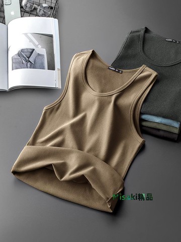 德絨保暖背心男款秋冬季內穿加絨加厚無痕打底衫無袖棉馬甲坎肩潮-Misaki精品