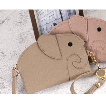 日本 LIZDAYS - 童趣大象附拉繩零錢/鑰匙包-淺棕