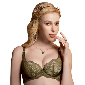 SWEAR 思薇爾 金戀迴香系列C-F罩軟鋼圈背心型蕾絲包覆內衣(金芥綠)