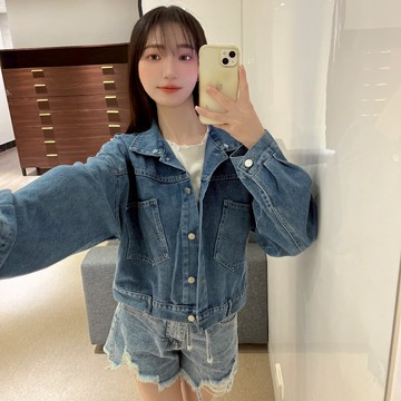 小香風牛仔外套【2008】Sandy33實拍秋冬新款韓系INS休閒百搭氣質防曬遮陽翻領排扣開衫外套 長袖外套