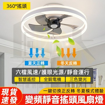 【台灣現貨】110V 智慧無極調光吸頂式LED風扇燈家用變頻靜音省電360度搖頭風扇