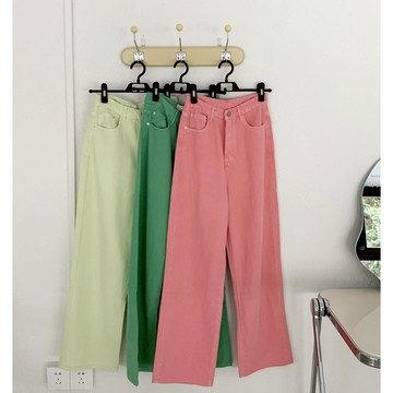 【太妮絲AA218】 現貨 果汁色 甜美 牛仔長褲 多巴胺穿搭 綠色 粉色 亮色系 女團 螢光