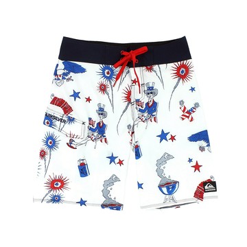 美國百分百【全新真品】Quiksilver 海灘褲 泳褲 沙灘褲 美國 國旗 大尺 白 男 28 29 30 31 33 40 E018