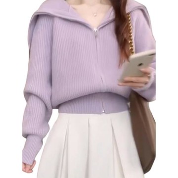 紫色慵懶奶fufu軟糯毛衣女2026新款秋冬季針織開衫外套高級感穿搭