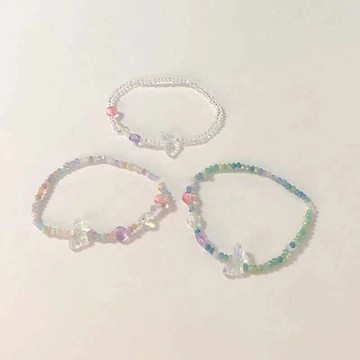 haevichi日韓 新款 蝴蝶手鏈 ins風 彩色串珠 水晶氣質愛心手串