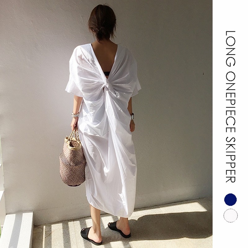 バックツイスト スキッパー ワンピース ロング丈 ミドル丈 Vネック ボリューム袖 ティアード袖 レディース ベルスリーブ デコルテ ビーチ 夏 ゆったり レイヤード 重ね着 春夏 バッククロス 通販 Lineポイント最大1 0 Get Lineショッピング