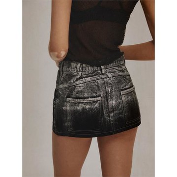 Dotyears【微瑕折扣5折】s刷銀牛仔貼條短裙原創設計感小眾