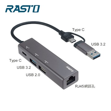 RASTO RH12 鋁製USB3.2+RJ45高速網卡集線器