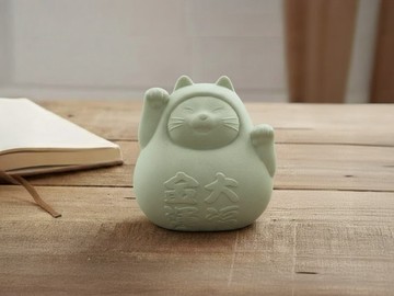 【不倒翁招財招福貓】圓滾滾幸運貓(中) 健康綠