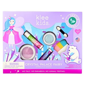 美國 Klee Kids - 水晶仙子彩妝組-閃耀藍礦物眼影盒(2g)+晶彩粉礦物腮紅盒(3.5g)+寶貝紅亮光潤唇膏(4.2g...