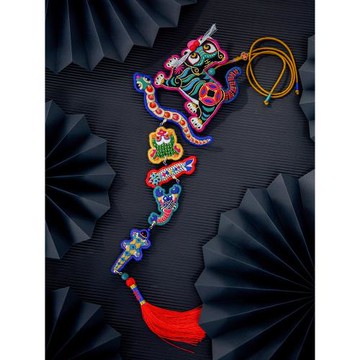 王的手創 虎踩五毒刺繡手工diy材料包立體雙面自繡高端平安符成品