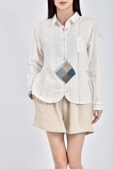 加購優惠(M) blue trick棉質純棉刺繡條紋白色襯衫上衣