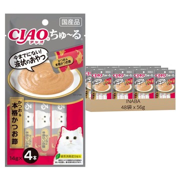 INABA CIAO 啾嚕 肉泥  鰹魚 + 正宗柴魚片  56g  48袋