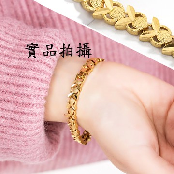 葉子愛心磨沙黃金手鍊C4293 沙金壓釦手環手鏈 幸運天使翅膀 金飾 新娘結婚訂婚 仿金鍊 鍍24K稀金(防過敏)