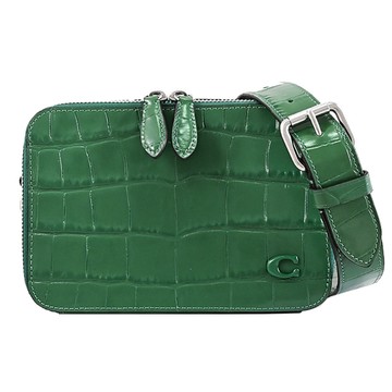COACH CW431 CHARTER 鱷魚壓紋皮革雙層拉鍊斜背包.綠色