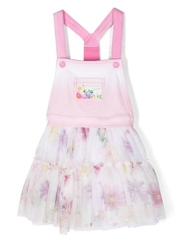 Monnalisa - floral-print tulle-trim dungarees - kids - Cotton/Polyester/Cotton - 2 - White