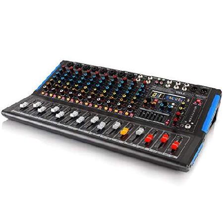 Pyle 12-Channel Bluetooth Studio Audio Mixer DJ Sound Controller Interface w  USB Drive for PC Recording Input, RCA, XLR Microphone Jack, 48V Power,