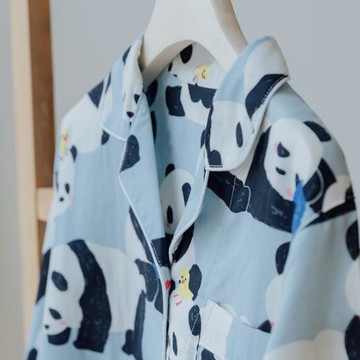 情侶睡衣女春秋季純棉紗布學生卡通熊貓全棉家居服男士長袖套裝