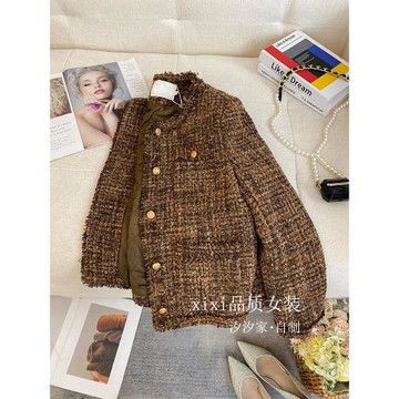 美拉德小香風外套女2025秋冬新款高端復古夾棉加厚羊毛粗花呢上衣