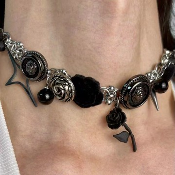 【台灣公司 可打統編】免運 原創荊棘玫瑰中式絨花鈦鋼項鏈朋克高級感重工小眾紐扣頸鏈鎖骨鏈 可開發票 全館五折 工廠現貨直銷 新品特價 z9211