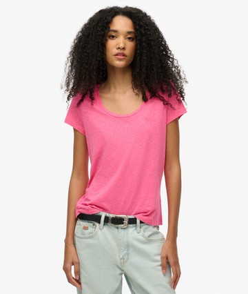 Superdry Women's Scoop Neck T-shirt Pink Size: 8