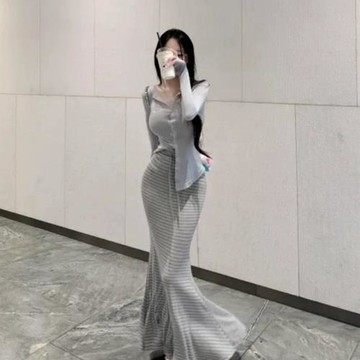 韓國東大門新款優雅女人味~氣質顯身材高腰包臀長款魚尾半身裙女