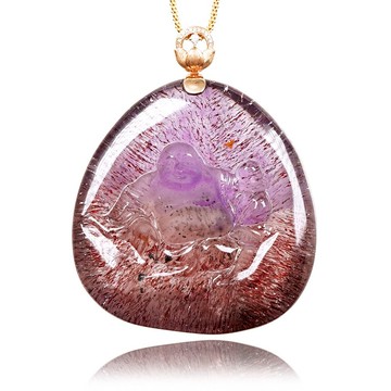 【正佳珠寶】超七水晶 蒐藏級雙彩紫超七 80g 彌勒大肚佛 超七