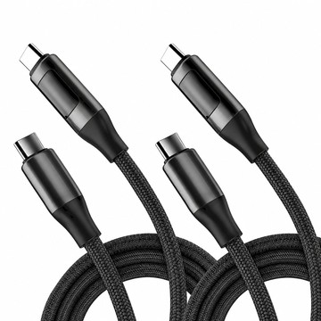 PHILIPS 官方直營 C to C 240W PD USB3.1編織快充線200cm DLC4586C二入組買就送風扇
