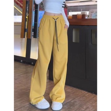 高腰休閑運動衛褲女2025新款秋季時尚氣質百搭寬松顯瘦直筒闊腿褲