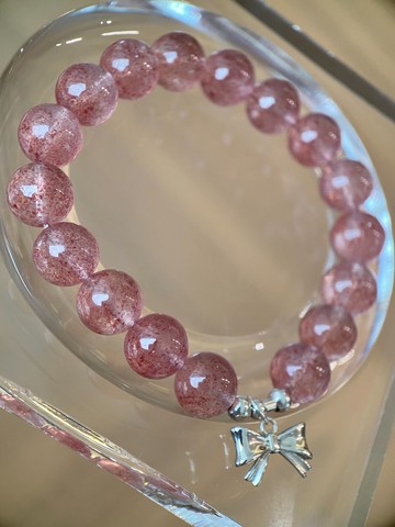 草莓晶 10mm 手串 S925銀蝴蝶結 招正緣 增人際