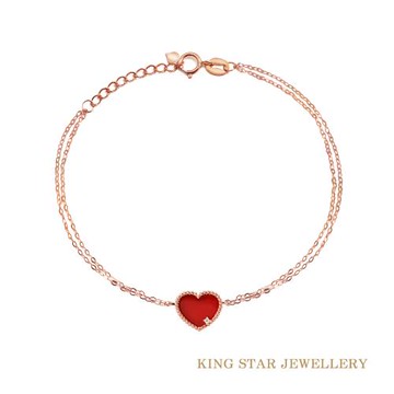 King Star 瑪瑙18K玫瑰金愛心鑽石手鍊