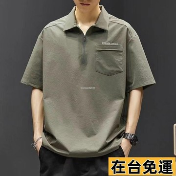 🔥台灣發出🔥 2025新款 洋氣 百搭 時尚 男裝夏季Polo衫男T恤大碼寬鬆潮牌ins日係黑色短袖口袋體恤 S