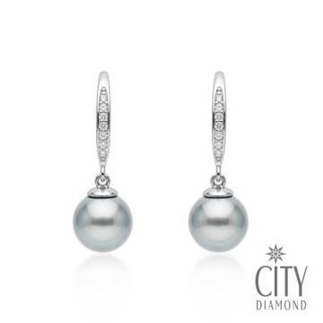 【City Diamond 引雅】網路獨家 日本AKOYA珍珠 7.5-8mm 真多麻色 純銀 水鑽 勾式耳環 (東京Yuki系列)