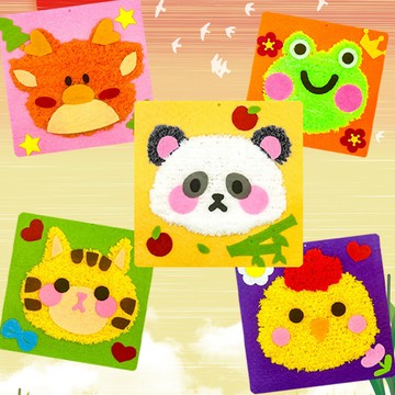 🌈DIY 手工DIY絨絨畫兒童卡通動物戳戳樂幼兒材料包益智美工絨絨畫製作