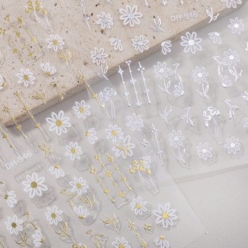 燙金小雛菊美甲貼紙 日系花朵指甲貼紙 美甲飾品貼紙 指甲彩繪材料 金銀小花美甲貼紙 美甲飾品 DIY光療貼紙