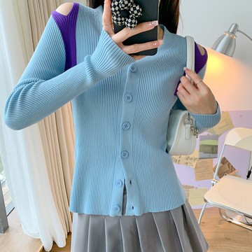 💕甜心高品質💕M-5XL 大尺碼秋季長袖針織上衣胖MM露肩單排扣長袖針織開衫上衣