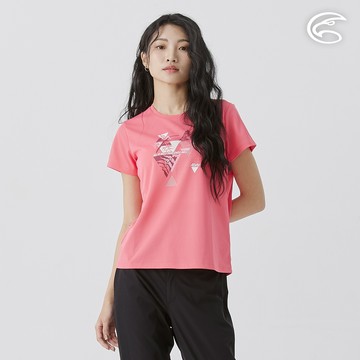 ADISI 女UPF50+防曬抑菌圓領短袖排汗衣 AL2511033 深粉 (S-2XL)｜抗UV 吸濕排汗 防臭 彈性 排汗衣
