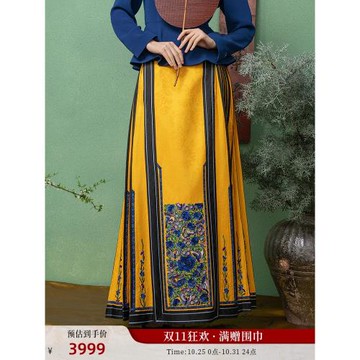 明星同款生活在左林棲馬面裙提花新中式新年繡花長款半身裙女