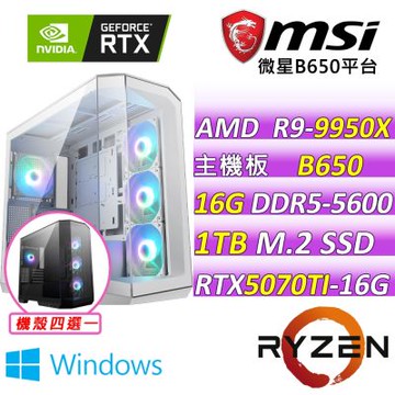 微星平台 R9 十六核 RTX 5070 Ti 16G 3X OC{冰封志 W}水冷電競機(R9-9950X/B650/16G D5/1TB/750W)