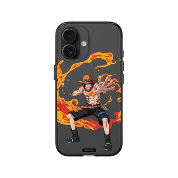 iPhone 16 Clear (相機按鈕) 酷墨灰 - 航海王 One Piece - 角色系列-艾斯的火焰果實