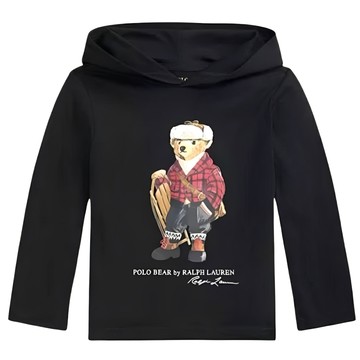RALPH LAUREN  POLO RL  青年款  經典小熊  薄款帽T 黑色(polo RL 男女可穿)